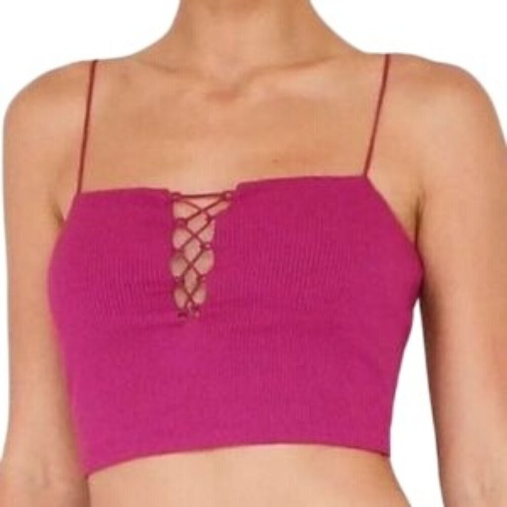 Free People Lola Pink Ribbed Crop Top